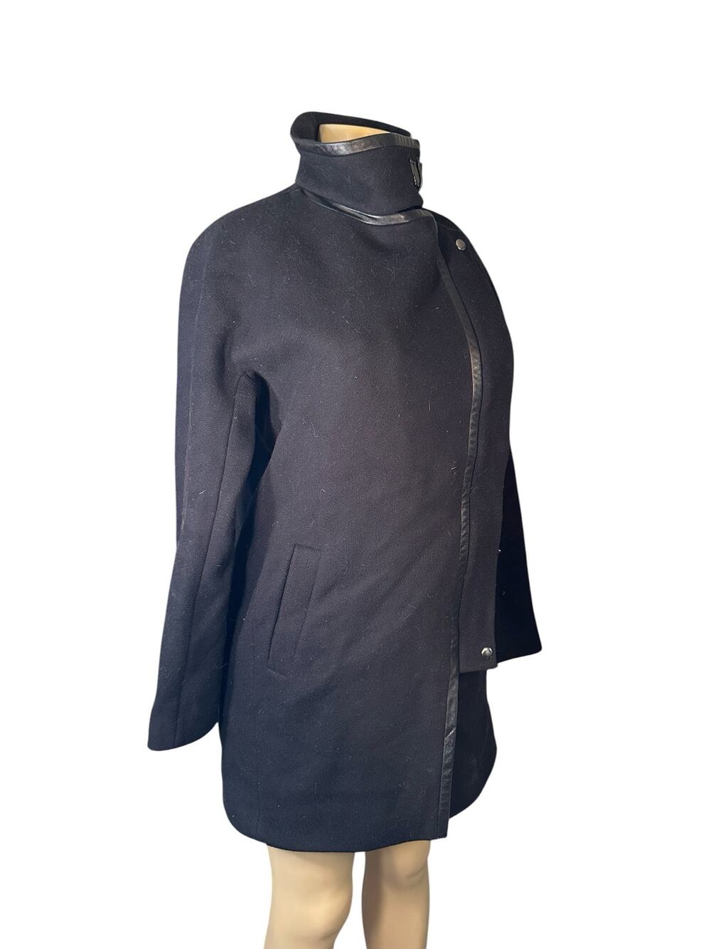Women 2 Madewell Grid City Black Wool Peacoat Cocoon Jacket Asymmetrical Zip